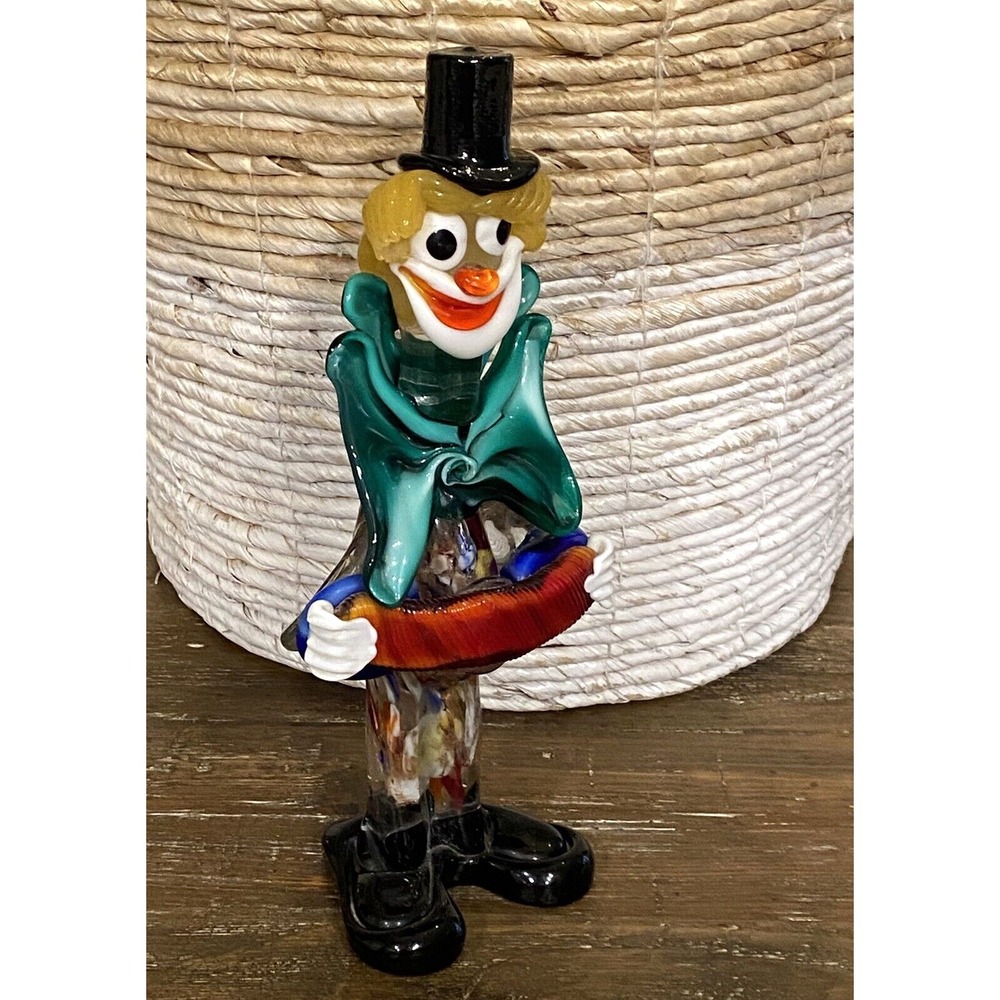 MURANO GLASS CLOWN w/Bow Tie Playing Accordion 10" Vintage Italy Please Read - Picture 9 of 14